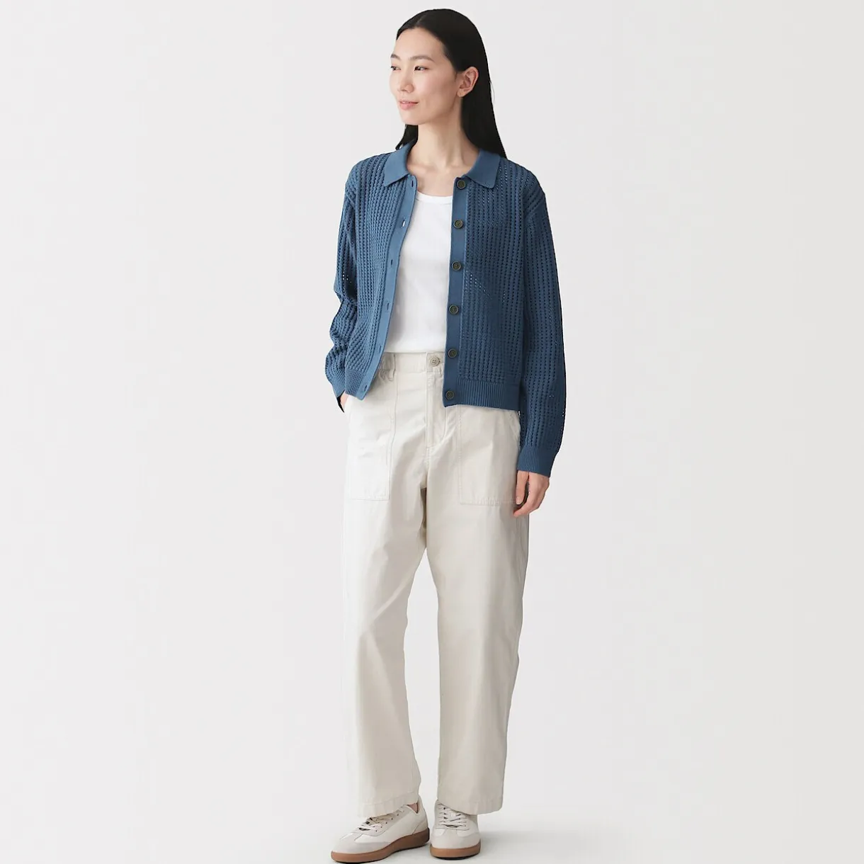 Cardigan à col en tricot de coton mélangé pour femme
