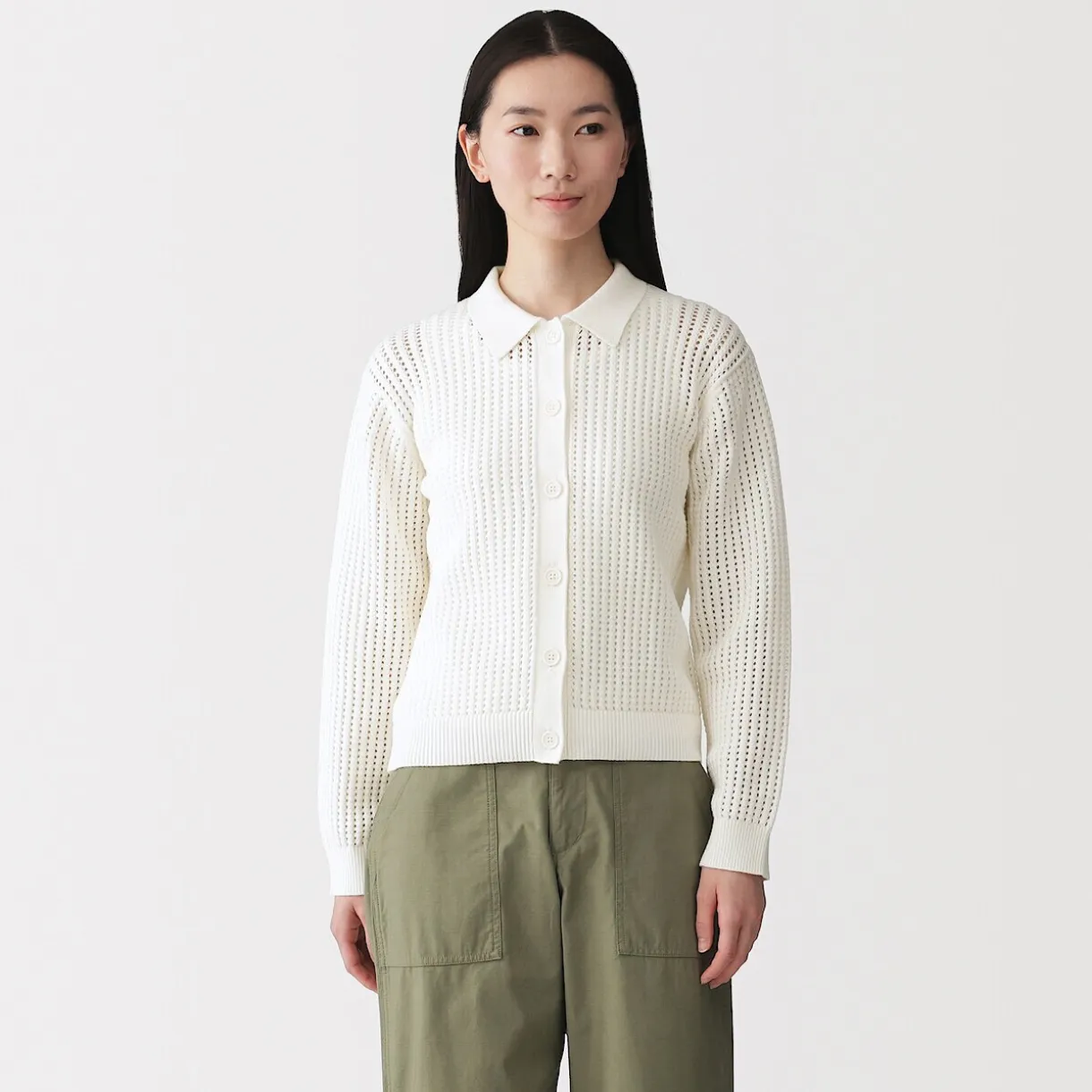 Cardigan à col en tricot de coton mélangé pour femme