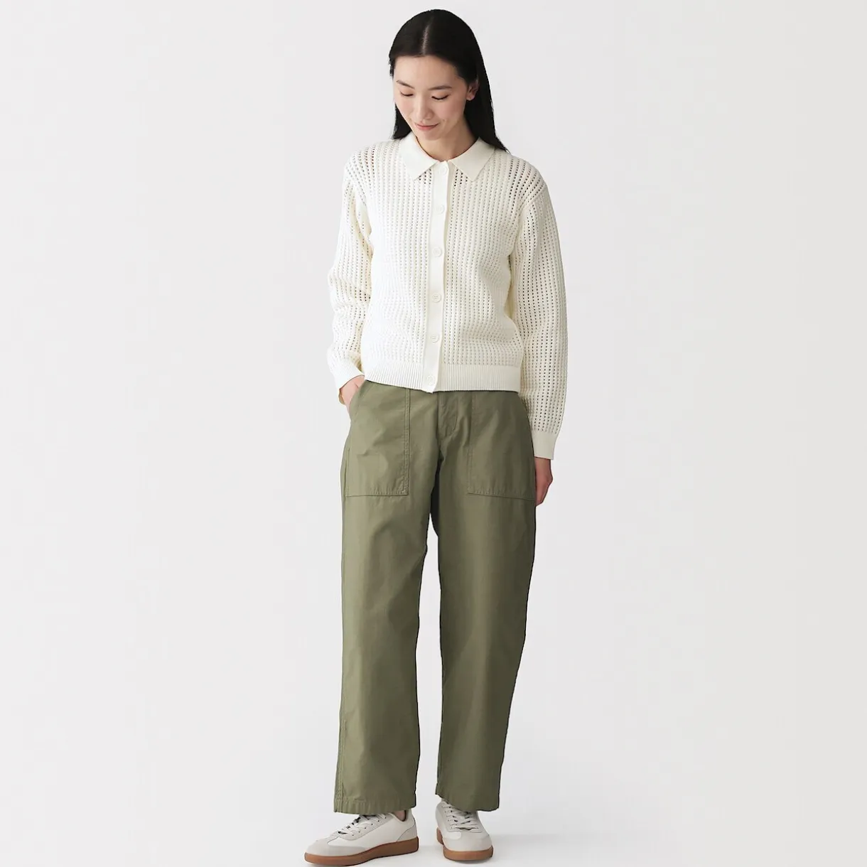 Cardigan à col en tricot de coton mélangé pour femme