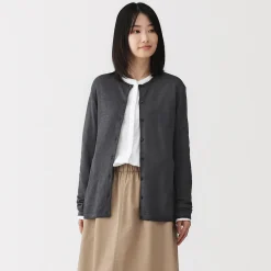 Cardigan à col ras du cou en mélange de fibres de soja pour femme
