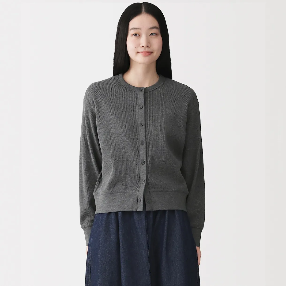Cardigan à col ras du cou en coton biologique tricoté et gaufré pour femme