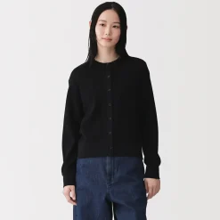 Cardigan à col ras du cou en coton biologique tricoté et gaufré pour femme