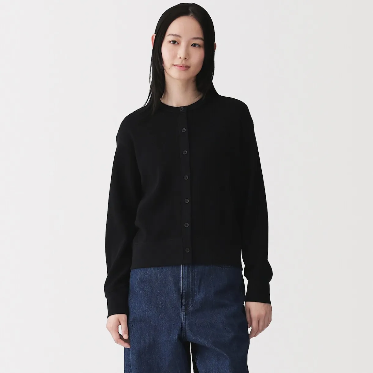Cardigan à col ras du cou en coton biologique tricoté et gaufré pour femme