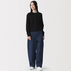 Cardigan à col ras du cou en coton biologique tricoté et gaufré pour femme