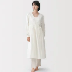 Cardigan long en double gaze à pois dobby pour femme