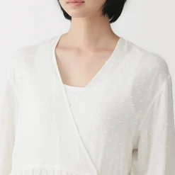 Cardigan long en double gaze à pois dobby pour femme
