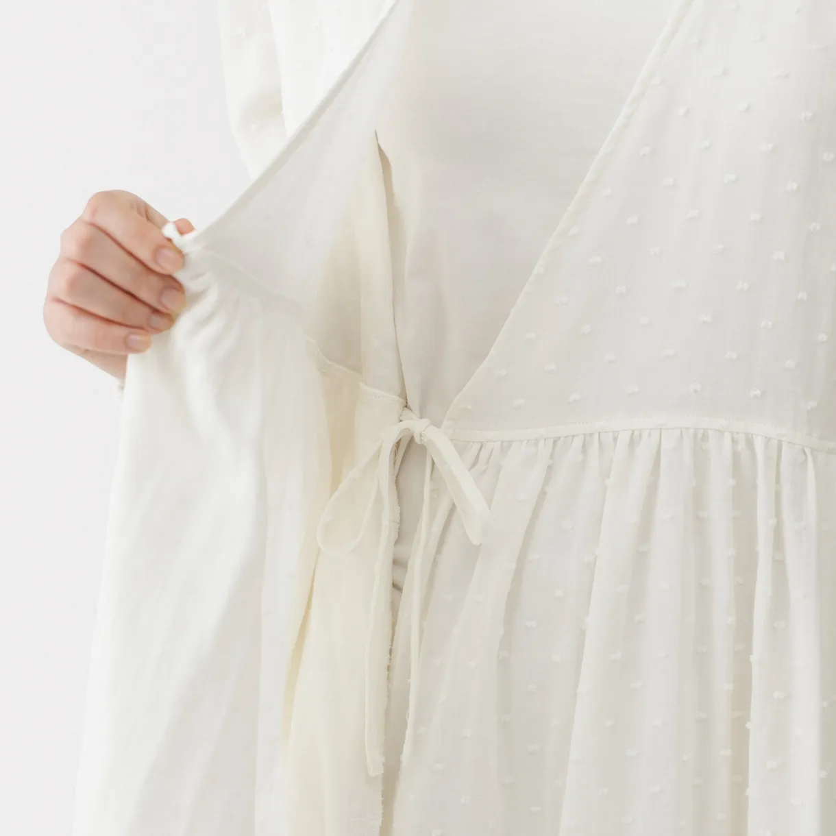 Cardigan long en double gaze à pois dobby pour femme