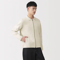 Cardigan zippé à col en maille côtelée Milano de coton pour homme