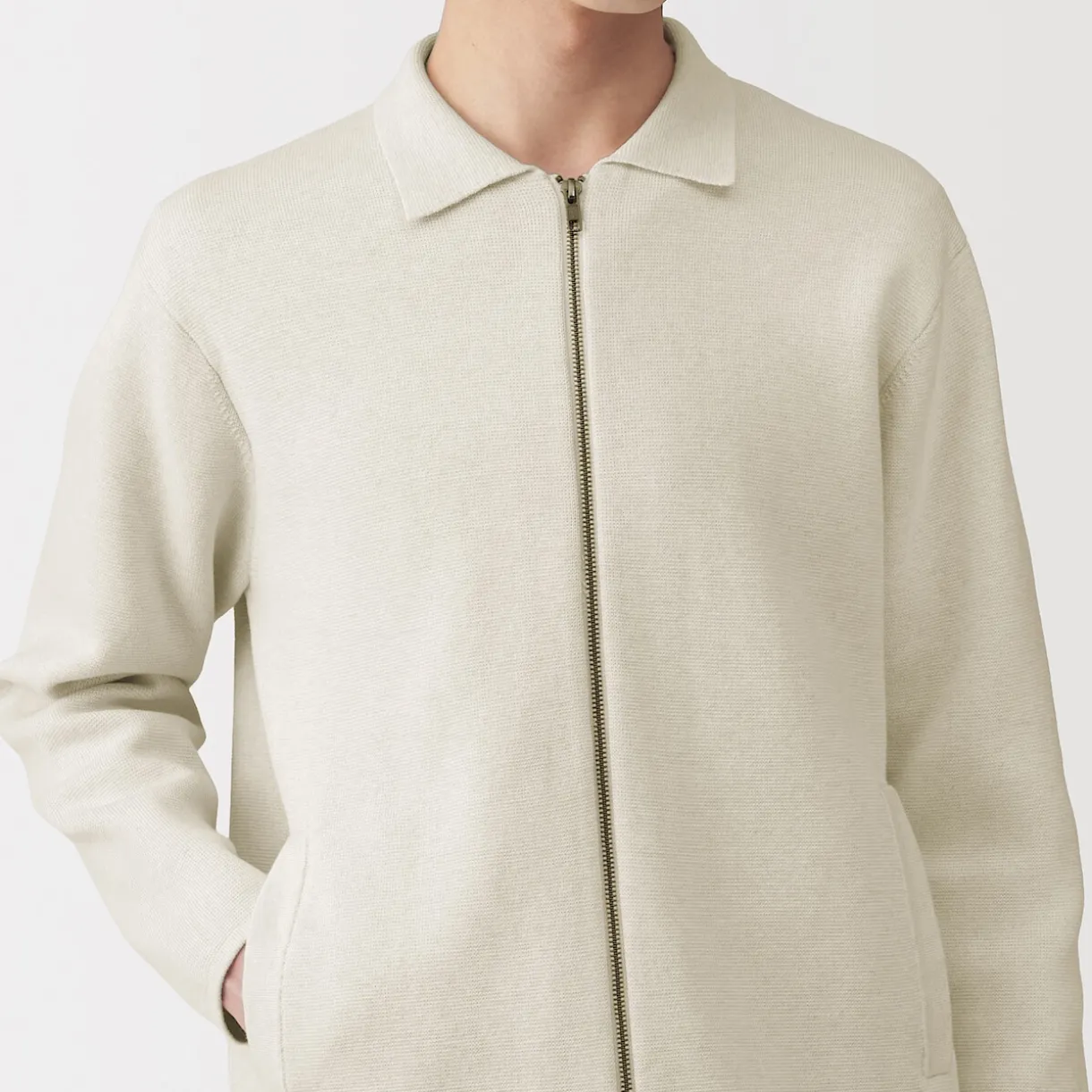 Cardigan zippé à col en maille côtelée Milano de coton pour homme