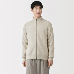 Cardigan zippé et côtelé en mélange de coton pour homme