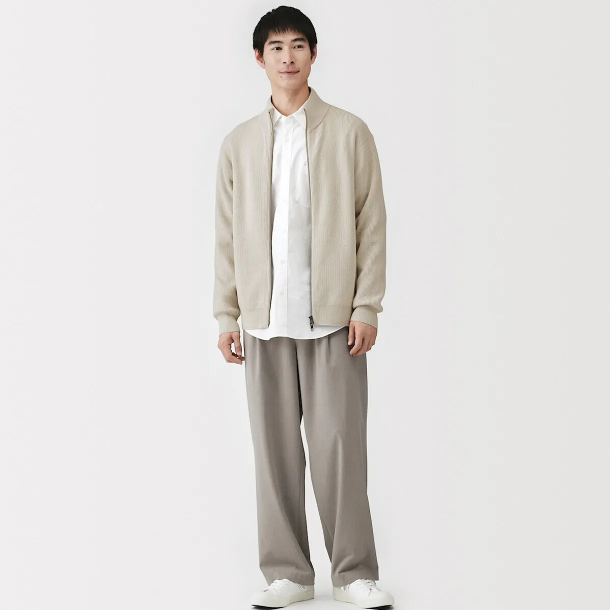 Cardigan zippé et côtelé en mélange de coton pour homme