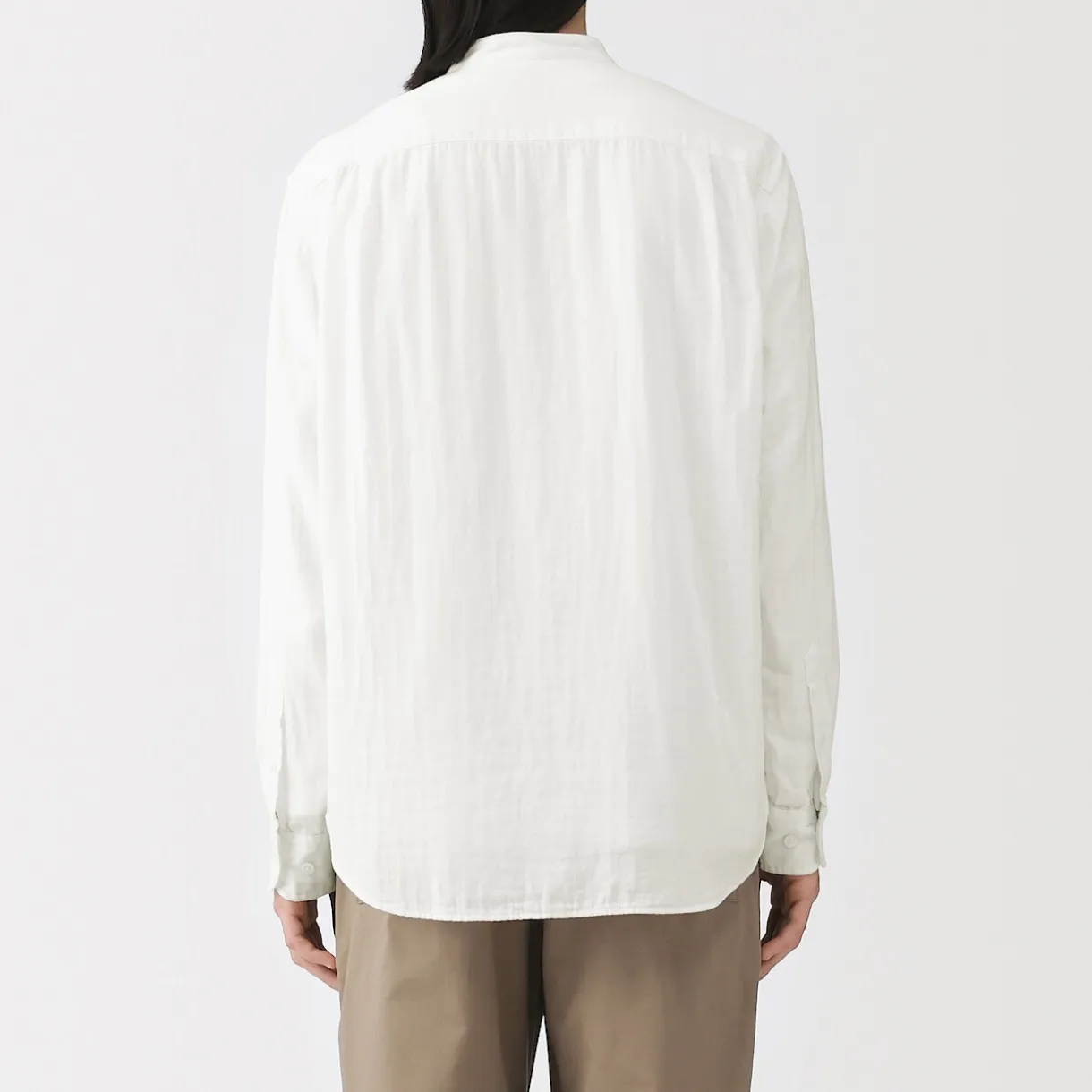 Chemise à col mao en double gaze de kapok mélangé pour homme