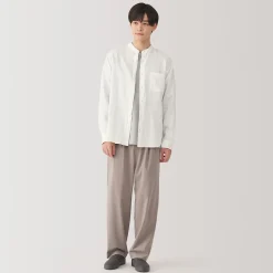 Chemise à col mao en lin lavé pour homme