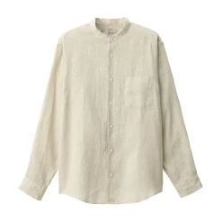 Chemise à col mao en lin lavé pour homme