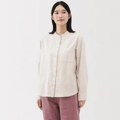 Chemise à col montant en flanelle brossée double femme