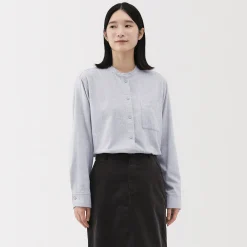 Chemise à col montant en flanelle brossée double femme