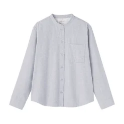 Chemise à col montant en flanelle brossée double femme
