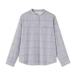Chemise à col montant en flanelle brossée double femme