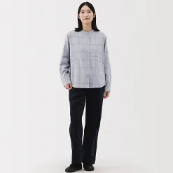 Chemise à col montant en flanelle brossée double femme
