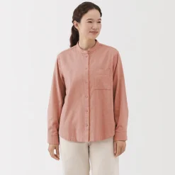 Chemise à col montant en flanelle brossée double femme