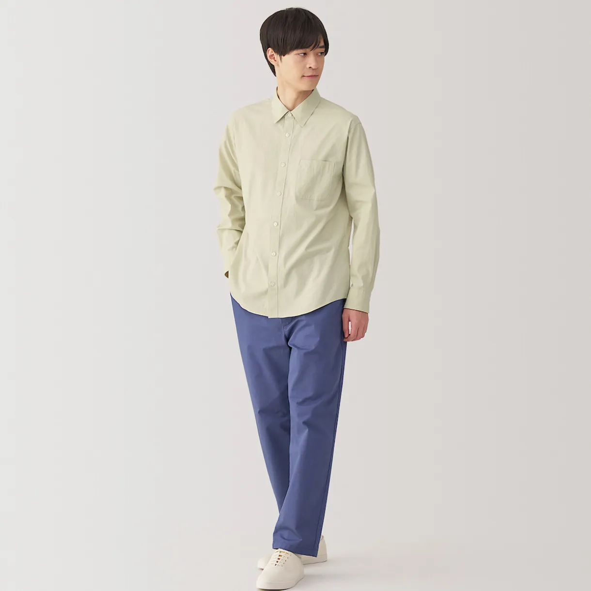 Chemise à manches longues en coton lavé homme