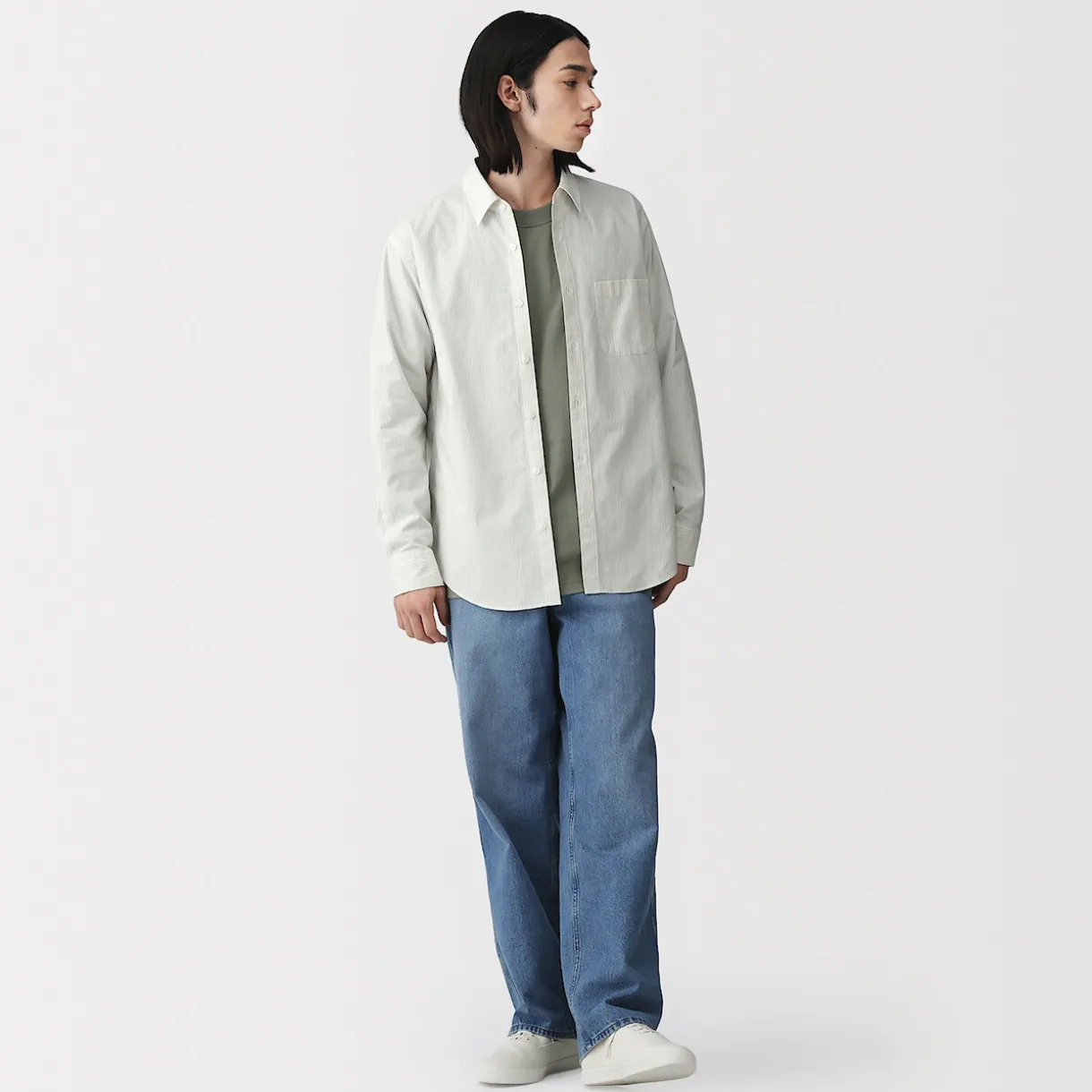 Chemise à manches longues en coton lavé homme