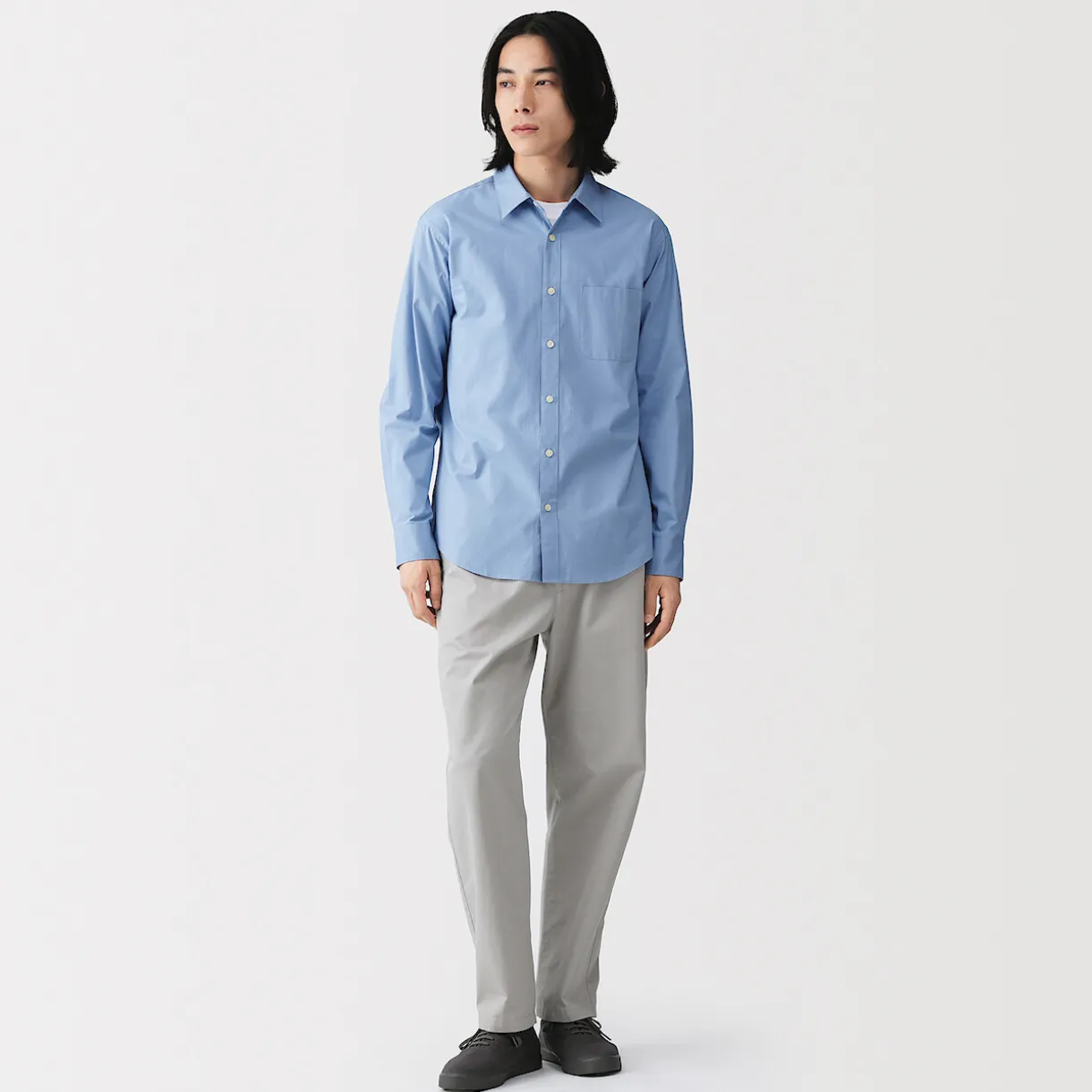 Chemise à manches longues en coton lavé homme