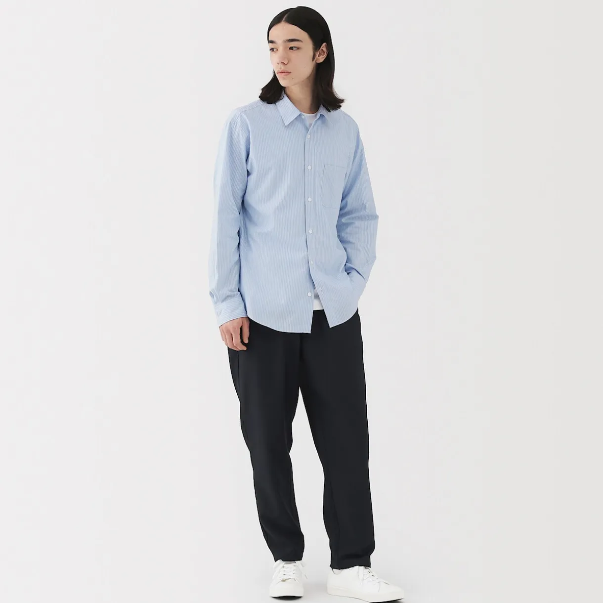 Chemise à manches longues en coton lavé homme