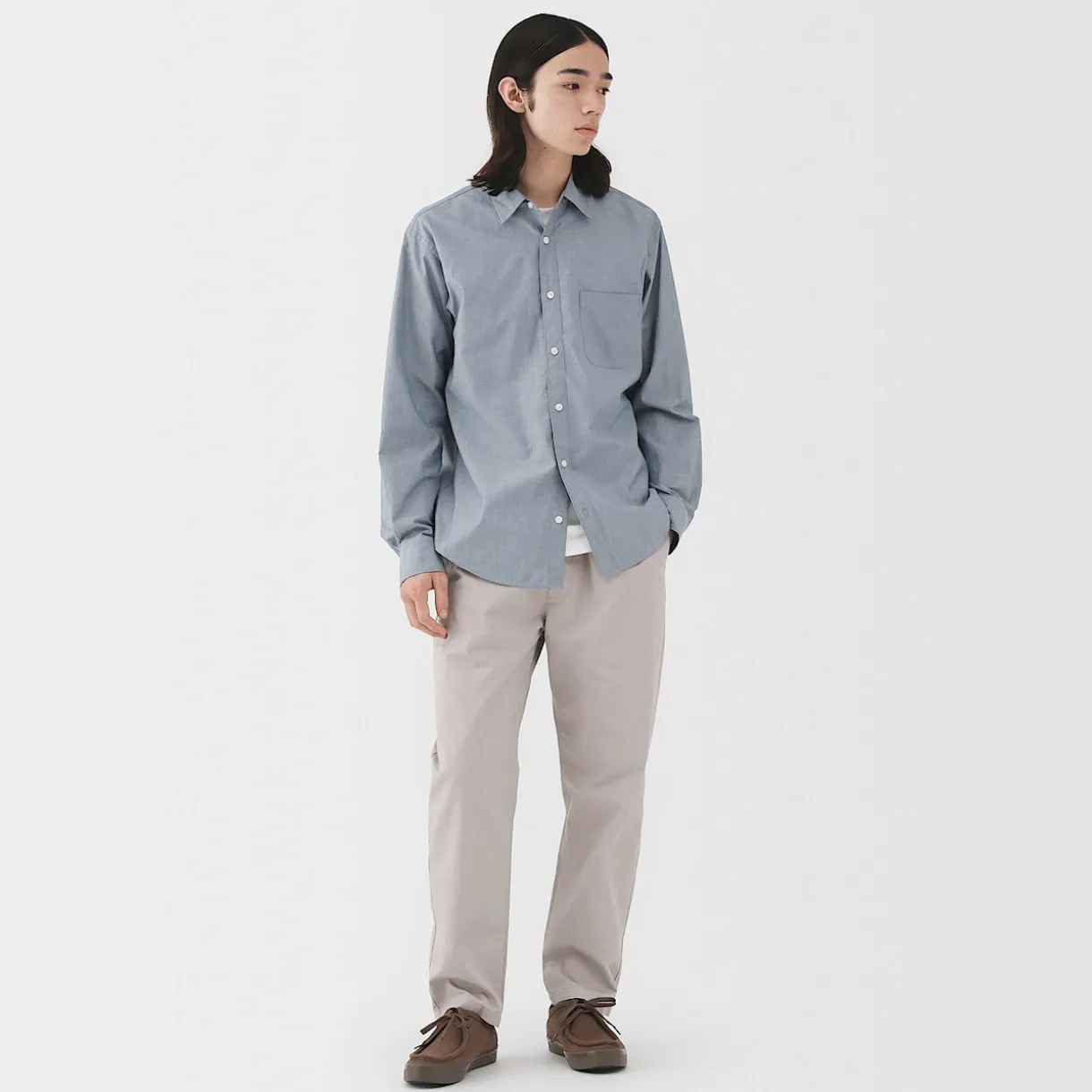 Chemise à manches longues en coton lavé homme