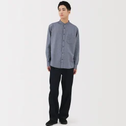 Chemise en coton Oxford lavé col officier pour homme