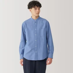 Chemise en coton Oxford lavé col officier pour homme