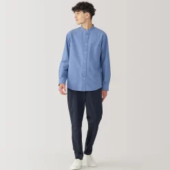 Chemise en coton Oxford lavé col officier pour homme