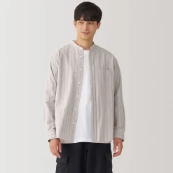 Chemise en coton Oxford lavé col officier homme