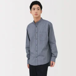 Chemise en coton Oxford lavé col officier pour homme