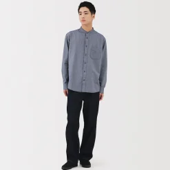 Chemise en coton Oxford lavé col officier pour homme