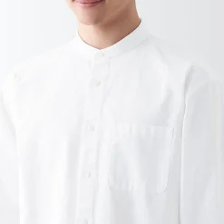 Chemise en coton Oxford lavé col officier homme