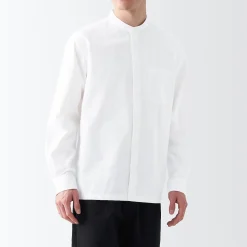 Chemise en coton Oxford lavé col officier homme