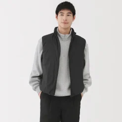 Doudoune légère pliable en nylon recyclé sans manche à col montant pour homme