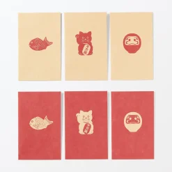 Enveloppes petites en papier de bambou avec motifs porte-bonheur - Rouge