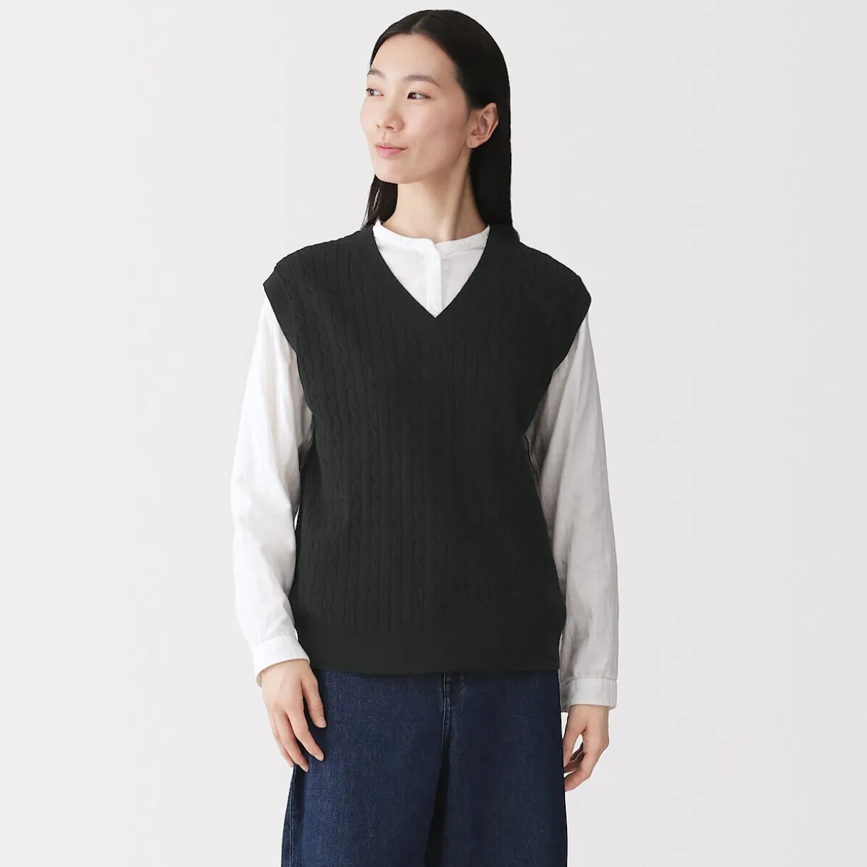 Gilet en tricot torsadé de mélange de coton pour femme