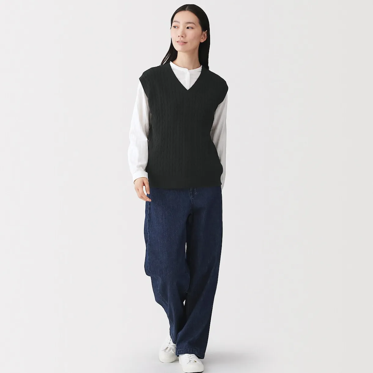 Gilet en tricot torsadé de mélange de coton pour femme
