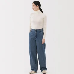 Jean denim coupe large en kapok mélangé pour femme