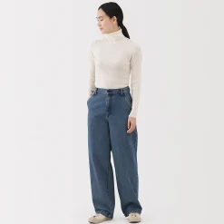Jean denim coupe large en kapok mélangé pour femme