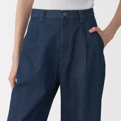 Jeans en washi et denim pour femme ‐ Bleu marine foncé