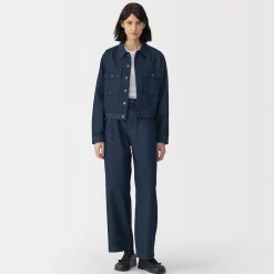 Jeans en washi et denim pour femme ‐ Bleu marine foncé