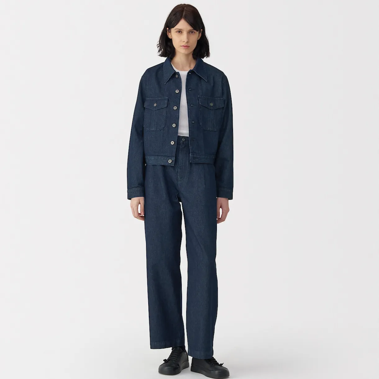 Jeans en washi et denim pour femme ‐ Bleu marine foncé