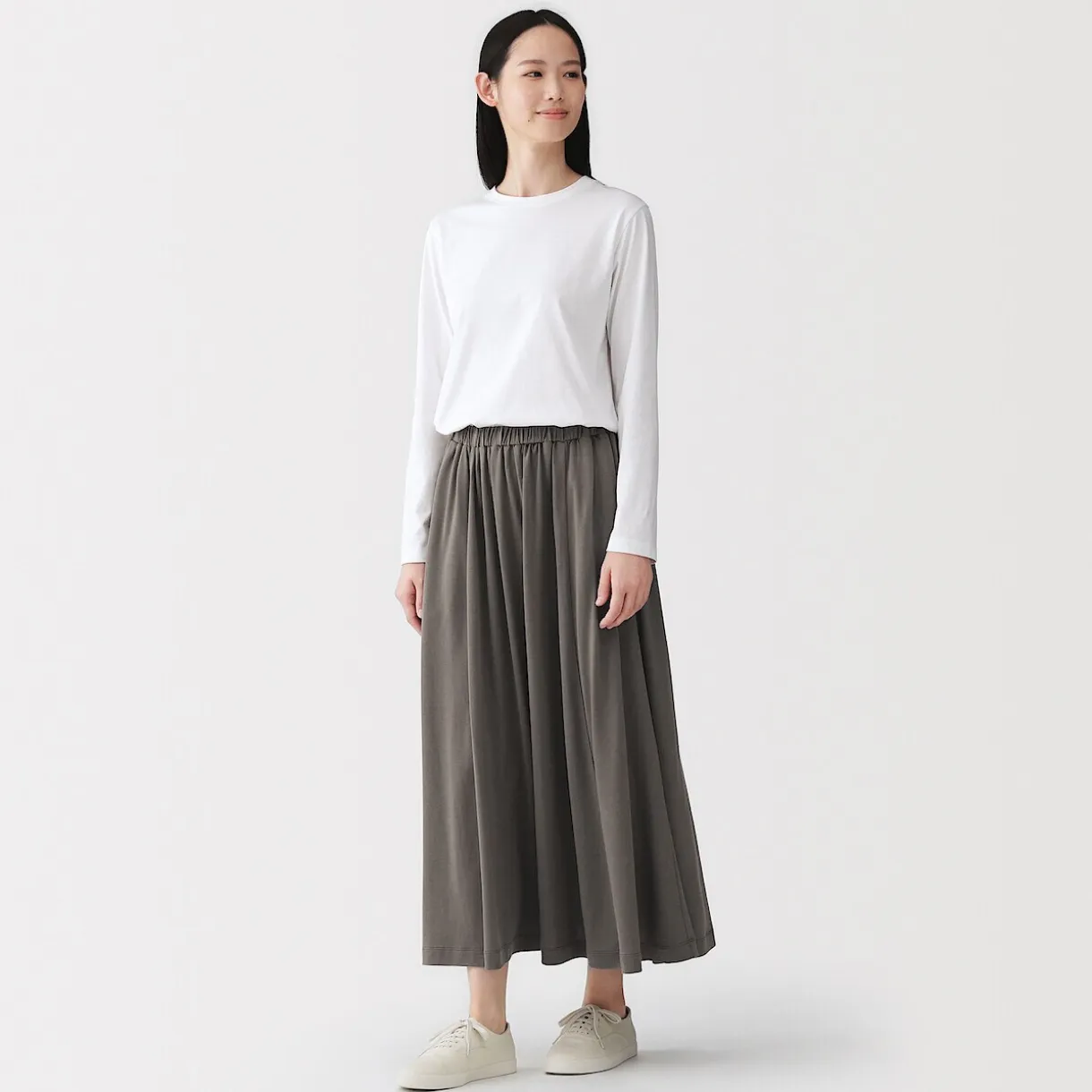 Jupe midaxi froncée en jersey de mélange de Lyocell pour femme