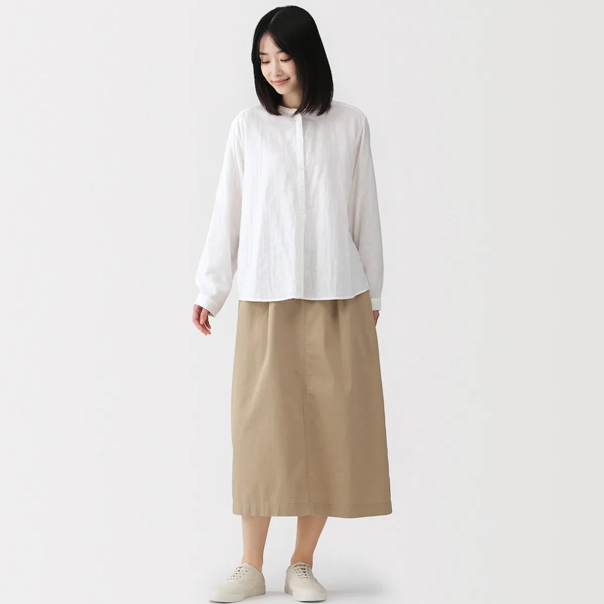 Jupe midi à la coupe confortable en coton délavé pour femme