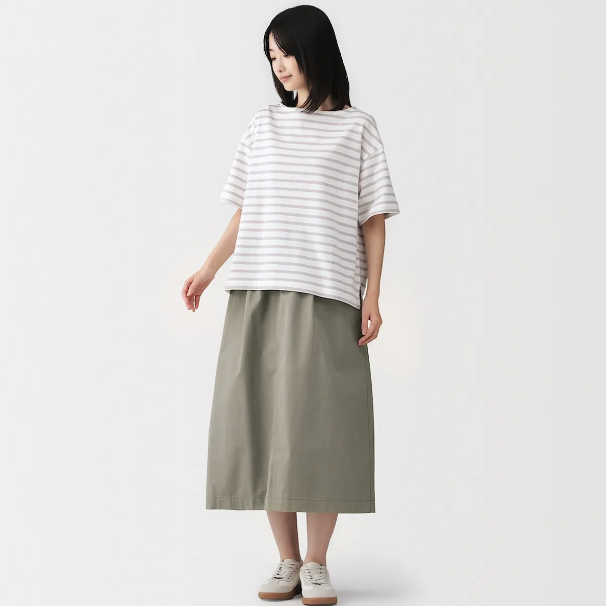 Jupe midi à la coupe confortable en coton délavé pour femme