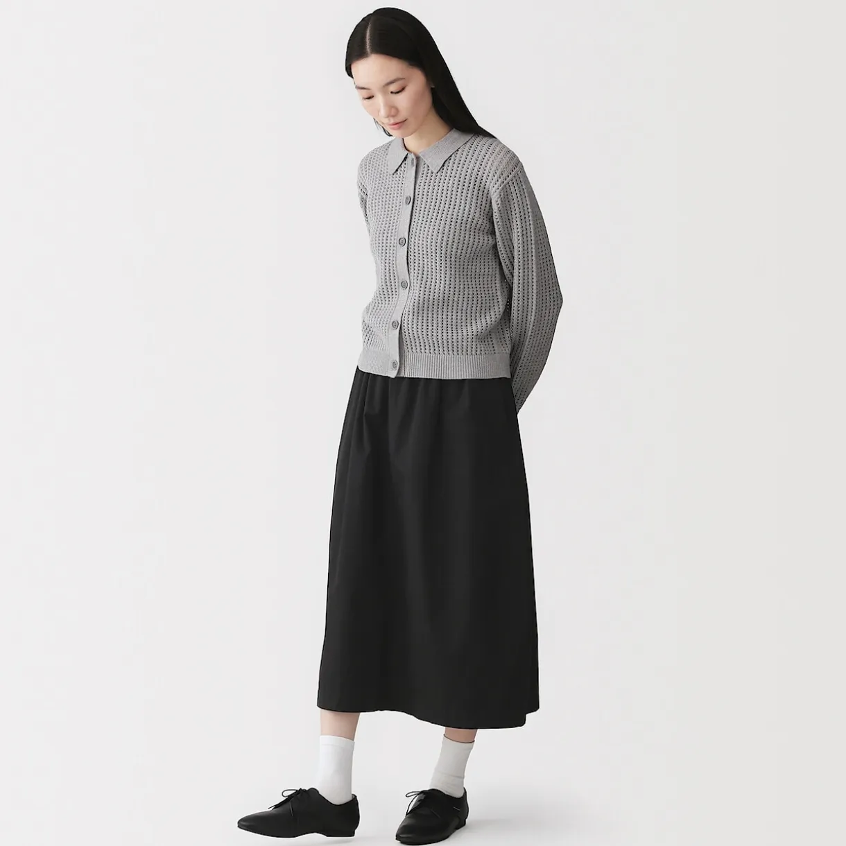Jupe midi à la coupe confortable en coton délavé pour femme
